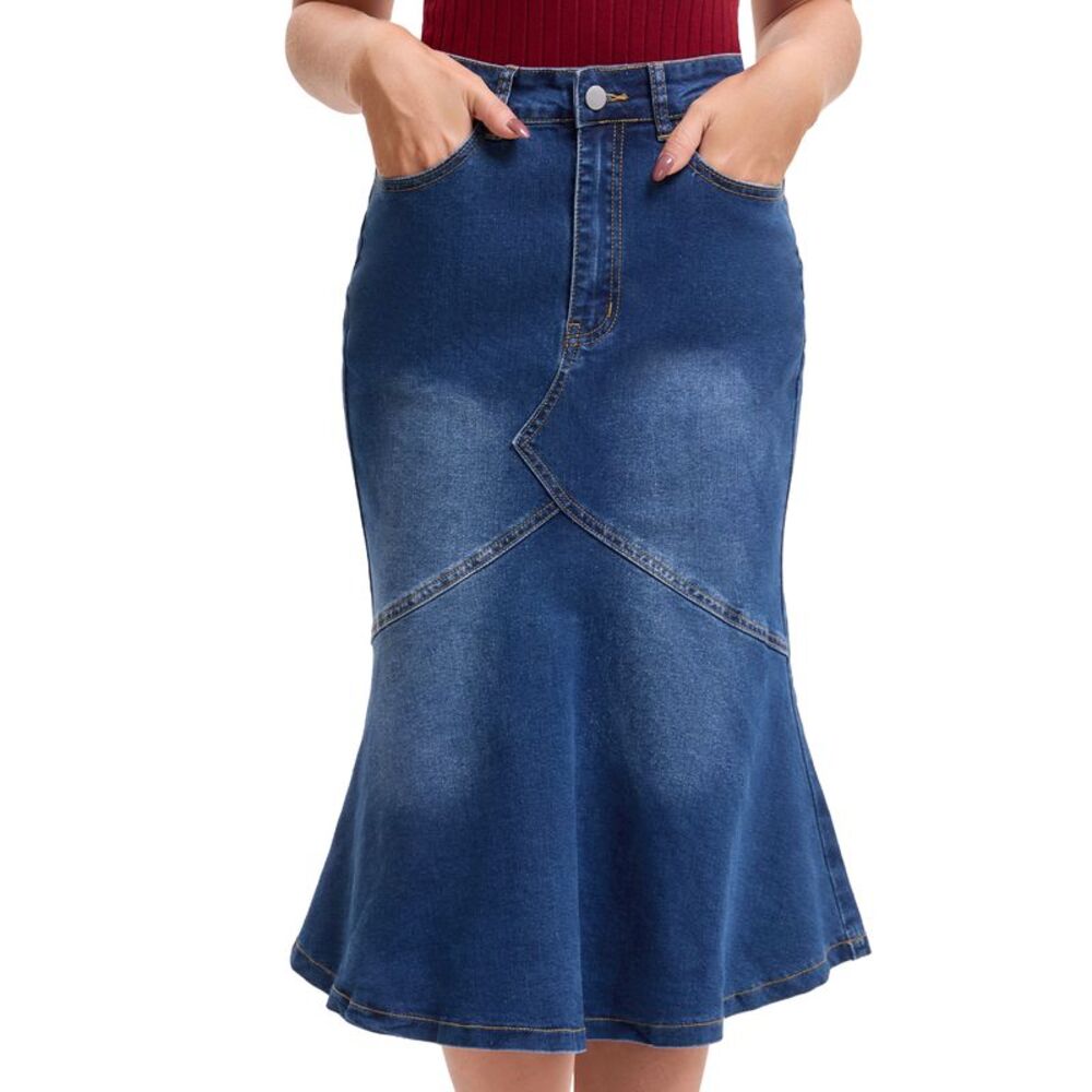 Women's Midi Fishtail Denim Skirt Deep Blue